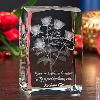 Personalizowane kryształy 3D na osobisty prezent : Bukiet Róż 3D ~ statuetka średnia plus Bukiet Róż 3D ~ statuetka średnia plus