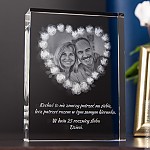 Fotokryształ 2D z girlandą »Różane Serce« prezent na rocznicę ślubu rodziców