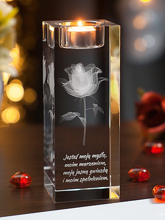 Róża 3D » Kwiat Miłości « wysoki świecznik