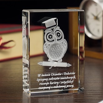 Personalizowane kryształy 3D na osobisty prezent : Sowa 3D ~ średnia statuetka prosta Sowa 3D ~ średnia statuetka prosta